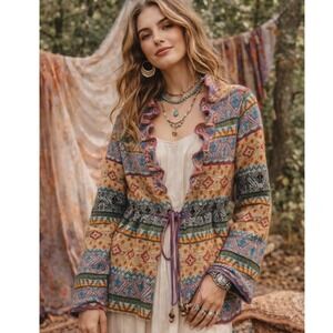 Thursday Island Urban Vintage Life Fair Isle Cardigan Pink Multi Small TC4CD71AW